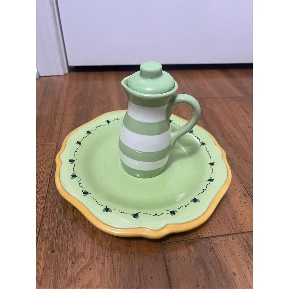 Pfaltzgraff Pistoulet oil cruet and matching plate/saucer